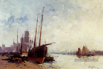 Livraison Dans Les Docks Bateau gouache impressionnisme Eugène Galien Laloue Peinture à l'huile